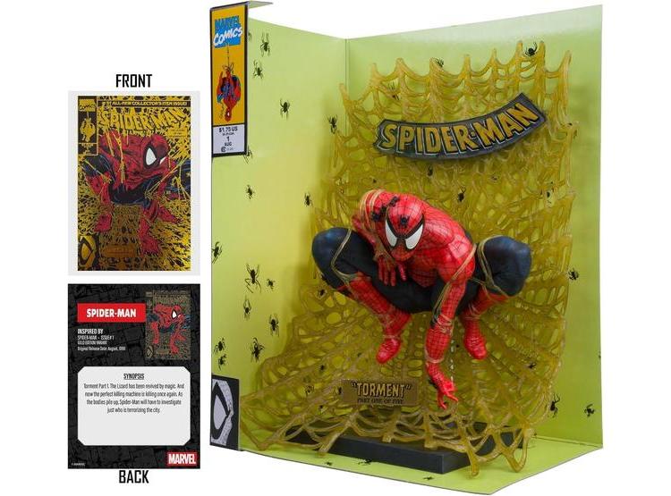 FIGURA COLECCIONABLE SPIDER-MAN DE MARVEL EDICIÓN DORADA CON BASE Y CÓMIC, DISEÑADA POR MCFARLANE TOYS - 4