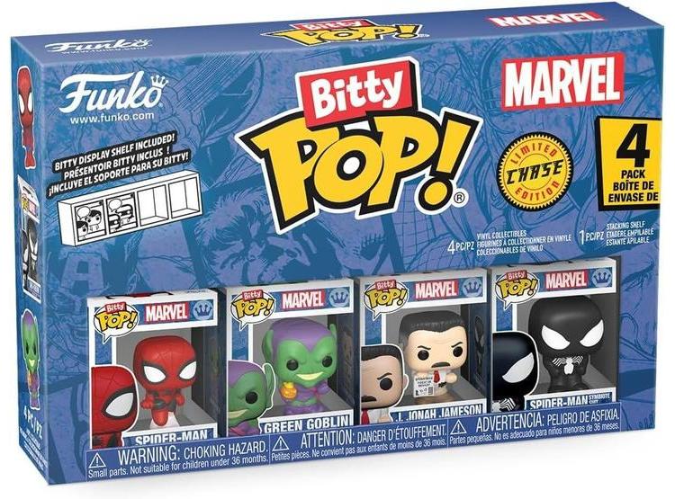 FUNKO POP! BITTY: SPIDER-MAN, DUENDE VERDE, J JONAH Y MYSTERY CHASE - MARVEL COMICS COLECCIONABLE CON ESTANTE APILABLE - 1