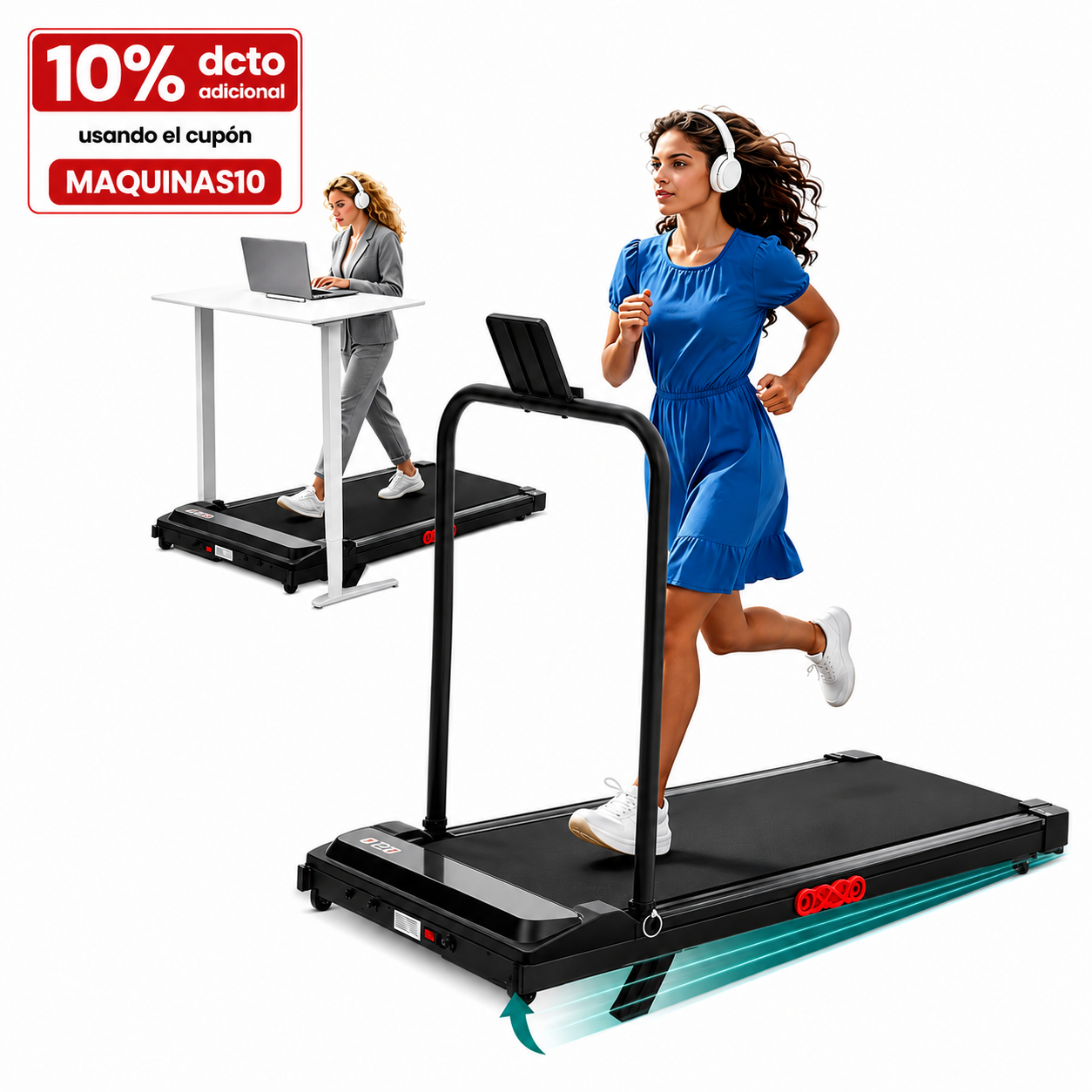 CAMINADORA COMPACTA 3.5HP CON MANILLAR, INCLINACIÓN Y VELOCIDAD AJUSTABLE PARA ESPACIOS REDUCIDOS, SOPORTA 159 KG - 1