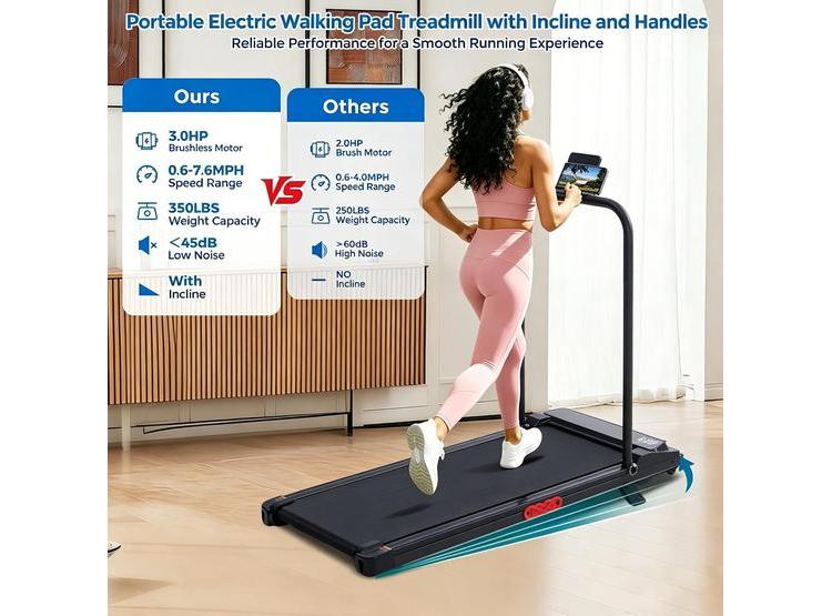 CAMINADORA COMPACTA 3.5HP CON MANILLAR, INCLINACIÓN Y VELOCIDAD AJUSTABLE PARA ESPACIOS REDUCIDOS, SOPORTA 159 KG - 6