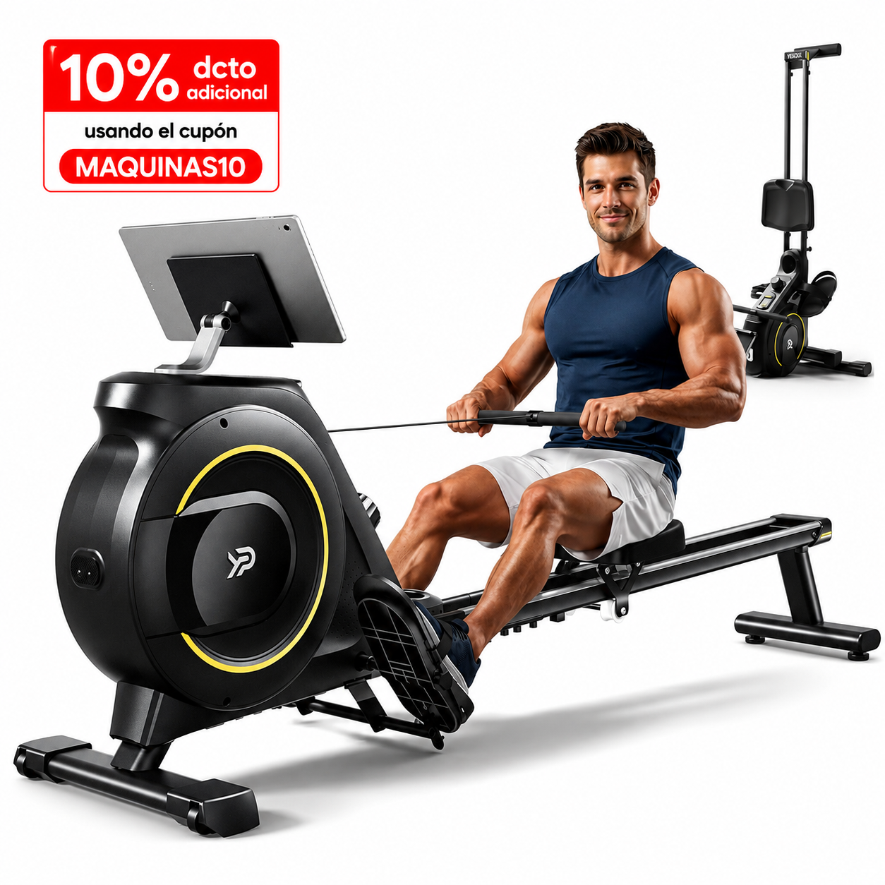 MÁQUINA DE REMO PARA HOGAR YPOO, RESISTENTE, SILENCIOSA, PLEGABLE. IDEAL PARA ENTRENAMIENTO COMPLETO - 1