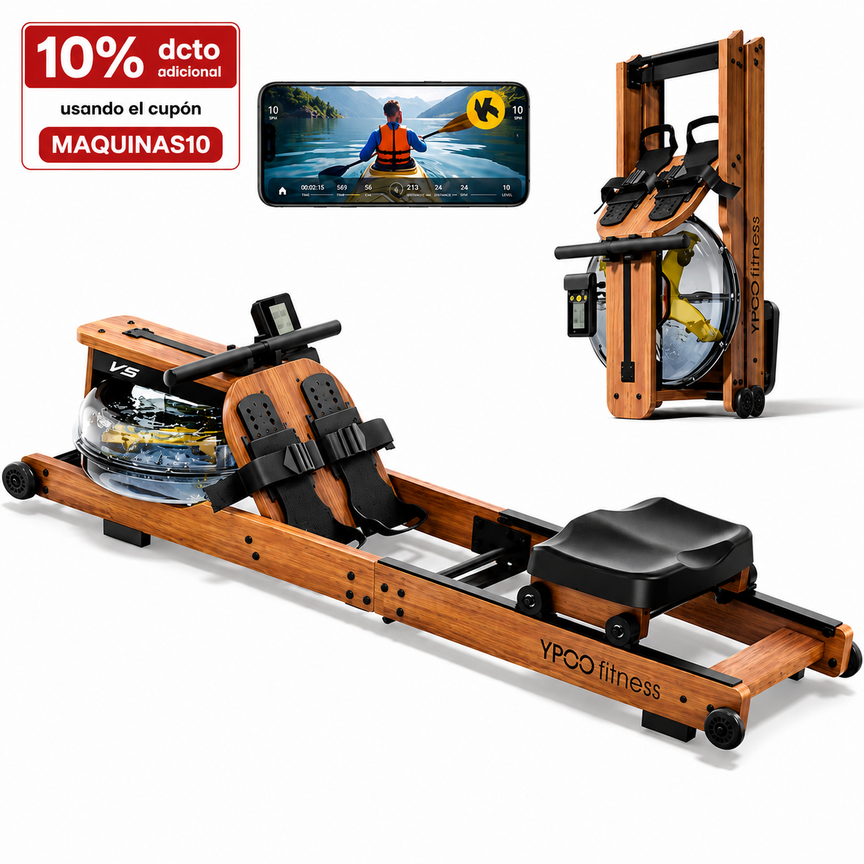 MÁQUINA DE REMO PLEGABLE PARA ENTRENAMIENTOS EN CASA, RESISTENCIA MAGNÉTICA Y CAPACIDAD DE HASTA 350 LIBRAS - 1