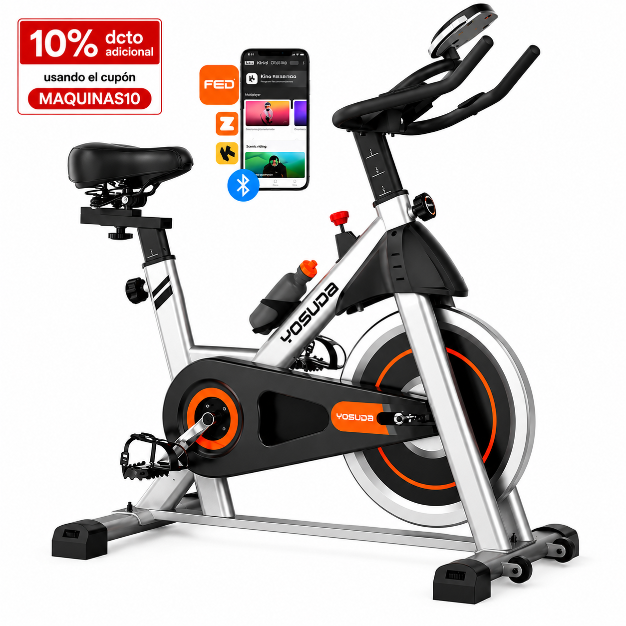 BICICLETA ESTÁTICA YOSUDA CONECTIVIDAD A APPS, RESISTENCIA MAGNÉTICA, CAPACIDAD DE PESO DE 136 KG, PARA ENTRENAMIENTO EN CASA - 1