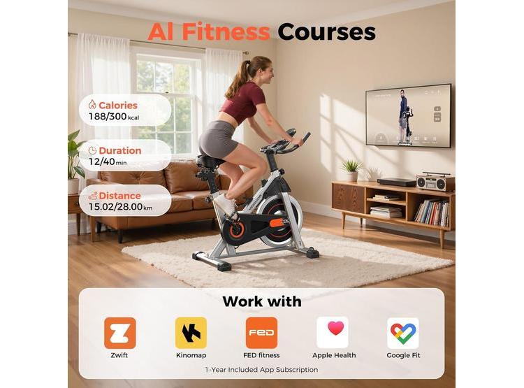BICICLETA ESTÁTICA YOSUDA CONECTIVIDAD A APPS, RESISTENCIA MAGNÉTICA, CAPACIDAD DE PESO DE 136 KG, PARA ENTRENAMIENTO EN CASA - 5