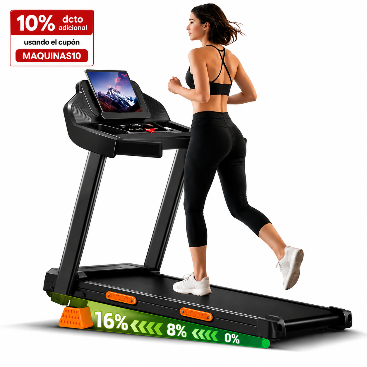 CINTA DE CORRER CURSOR FITNESS, INCLINACIÓN 16%, MOTOR SILENCIOSO 3.0 HP, CAPACIDAD 400 LBS, PLEGABLE PARA CASA - 1