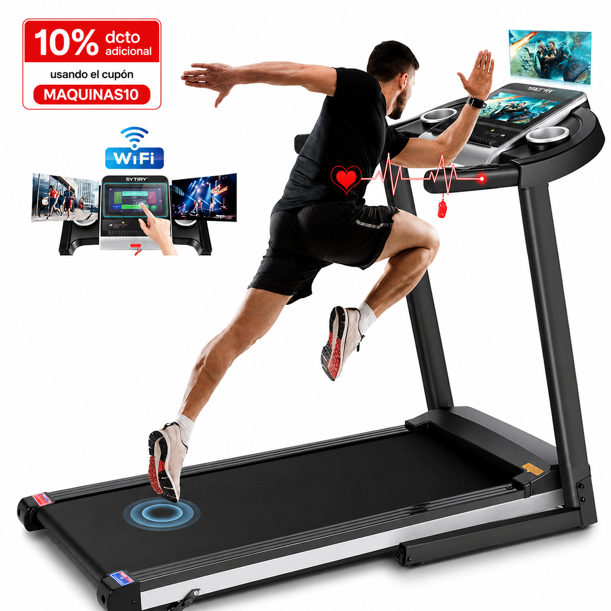 CINTAS DE CORRER PARA EL HOGAR CON PANTALLA DE TV Y WIFI, PLEGABLE, MOTOR 3.5HP SILENCIOSO, RESISTENTE, INCLINACIÓN AJUSTABLE - 1