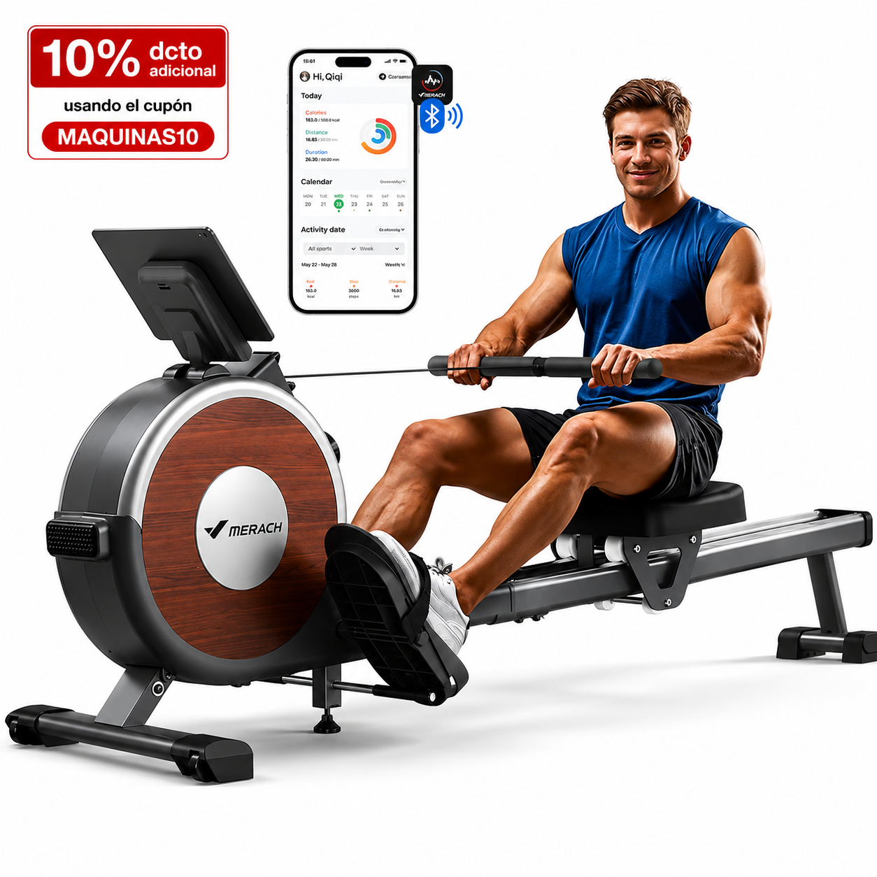MERACH Q1S MÁQUINA DE REMO DE INTERIOR CON RESISTENCIA MAGNÉTICA, ASIENTO CÓMODO Y SOPORTE PARA APLICACIONES - 1