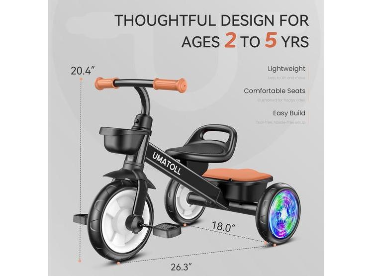 TRICICLO PARA NIÑOS UMATOLL AJUSTABLE, RUEDAS CON LUCES Y CESTAS DOBLES - 7