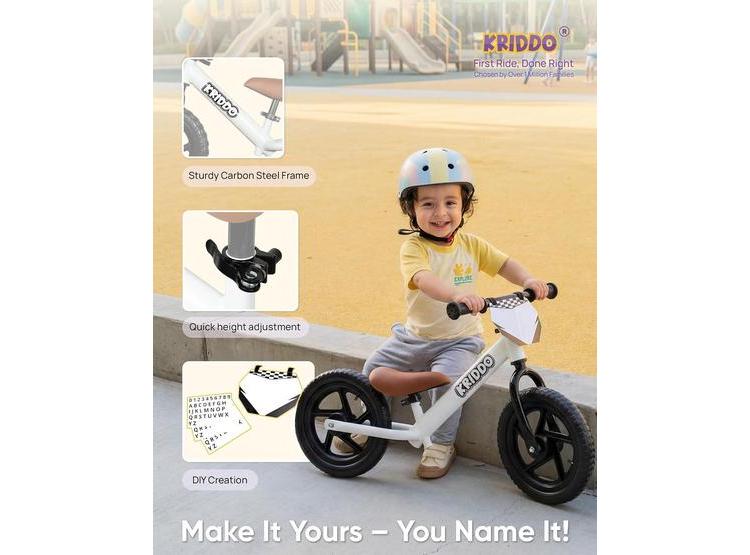 BICICLETA DE EQUILIBRIO KRIDDO AJUSTABLE, PARA NIÑOS DE 2 A 5 AÑOS, CON PLACA PERSONALIZABLE Y NEUMÁTICOS DURADEROS - 3