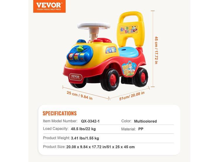 AUTO PARA NIÑOS VEVOR DE 19+ MESES CON VOLANTE MUSICAL Y ALMACENAMIENTO BAJO ASIENTO, SEGURO Y COLORIDO - 6