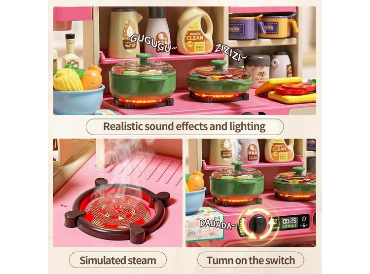 JUEGO DE COCINA INFANTIL CON SONIDOS, LUCES Y VAPOR, INCLUYE ESTUFA, FREGADERO Y 70 ACCESORIOS DIVERSOS - 3