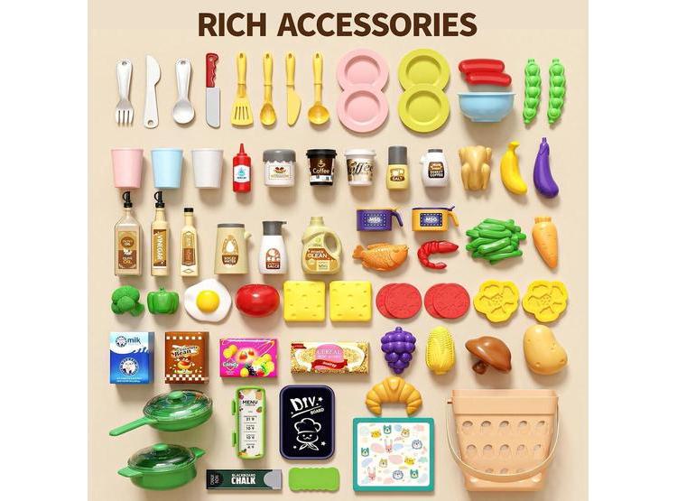 JUEGO DE COCINA INFANTIL CON SONIDOS, LUCES Y VAPOR, INCLUYE ESTUFA, FREGADERO Y 70 ACCESORIOS DIVERSOS - 6