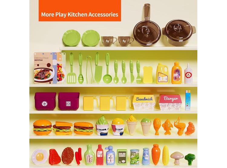 PUPU PIG COCINA PARA NIÑOS CON ESTUFA, PARRILLA, FREGADERO Y ACCESORIOS DE COCINA INTERACTIVOS CON LUCES Y SONIDOS - 5