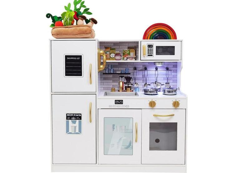 COCINA DE MADERA CON LUCES, HORNO Y MICROONDAS PARA NIÑOS, CON ACCESORIOS PARA JUEGO Y DESARROLLO DE HABILIDADES - 1
