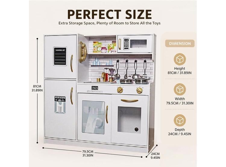 COCINA DE MADERA CON LUCES, HORNO Y MICROONDAS PARA NIÑOS, CON ACCESORIOS PARA JUEGO Y DESARROLLO DE HABILIDADES - 2