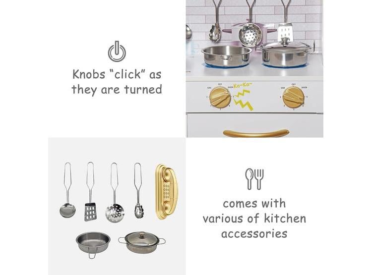 COCINA DE MADERA CON LUCES, HORNO Y MICROONDAS PARA NIÑOS, CON ACCESORIOS PARA JUEGO Y DESARROLLO DE HABILIDADES - 4