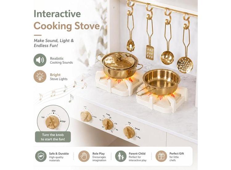 COCINA DE MADERA INFANTIL CON ACCESORIOS COMO MÁQUINA DE HIELO, DISPENSADOR Y CAFETERA, DE BUOYANTKIDS - 5