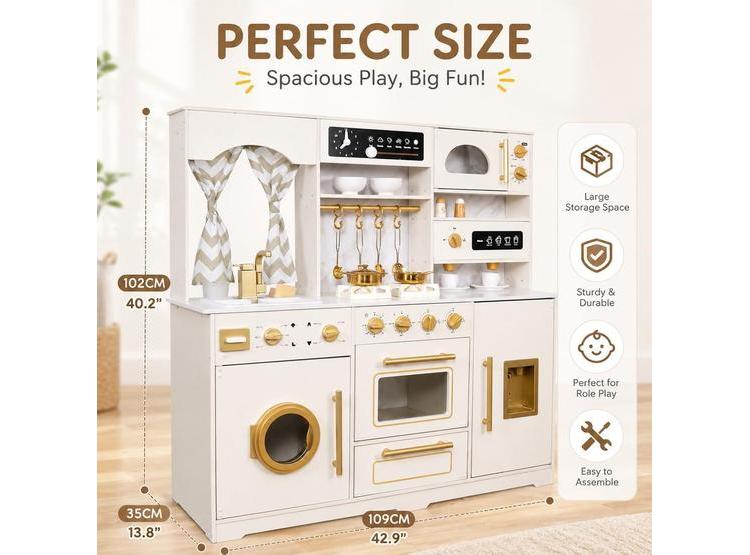 COCINA DE MADERA INFANTIL CON ACCESORIOS COMO MÁQUINA DE HIELO, DISPENSADOR Y CAFETERA, DE BUOYANTKIDS - 6