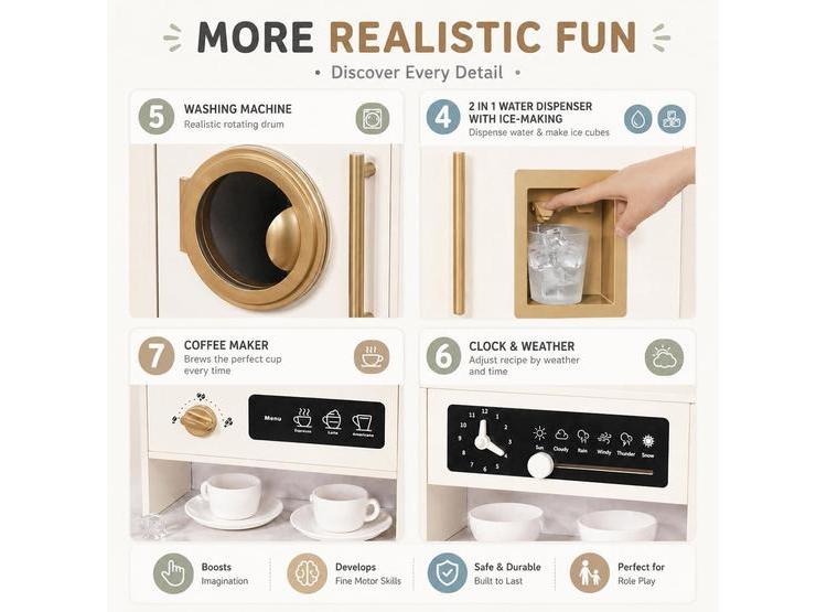 COCINA DE MADERA INFANTIL CON ACCESORIOS COMO MÁQUINA DE HIELO, DISPENSADOR Y CAFETERA, DE BUOYANTKIDS - 8