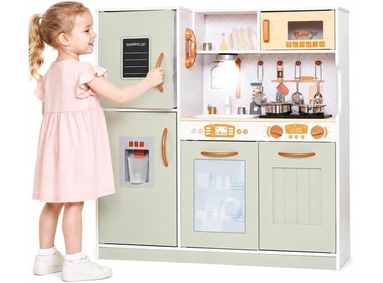 COCINA DE MADERA CON LUZ Y ACCESORIOS. INCLUYE HORNO Y MICROONDAS. IDEAL PARA NIÑOS DESDE LOS 3 AÑOS - 1