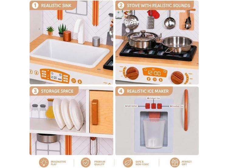 COCINA DE MADERA CON LUZ Y ACCESORIOS. INCLUYE HORNO Y MICROONDAS. IDEAL PARA NIÑOS DESDE LOS 3 AÑOS - 2