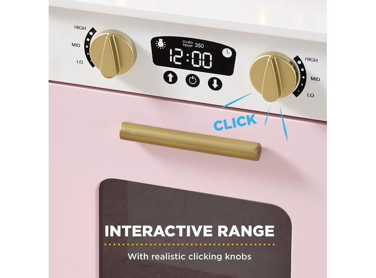 COCINA DE JUGUETE DE MADERA, DISEÑO DE CABAÑA, ALMACENAMIENTO, 5 ACCESORIOS, MICROONDAS Y HORNO INCLUIDOS, ROSA - 3
