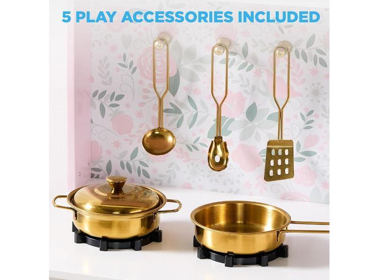 COCINA DE JUGUETE DE MADERA, DISEÑO DE CABAÑA, ALMACENAMIENTO, 5 ACCESORIOS, MICROONDAS Y HORNO INCLUIDOS, ROSA - 5