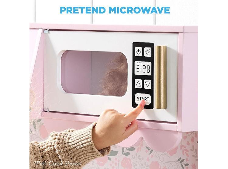 COCINA DE JUGUETE DE MADERA PARA NIÑOS, INCLUYE ALMACENAMIENTO, MICROONDAS, HORNO, PERILLAS INTERACTIVAS Y ACCESORIOS - 4