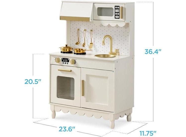 COCINA DE JUGUETE DE MADERA PARA NIÑOS, INCLUYE ALMACENAMIENTO, MICROONDAS, HORNO, PERILLAS INTERACTIVAS Y ACCESORIOS - 8