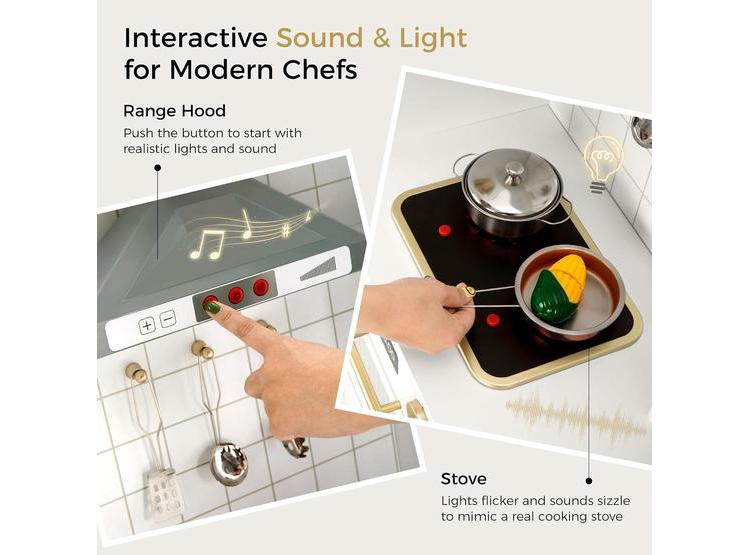 COCINA INTERACTIVA DE MADERA PARA NIÑOS CON FREGADERO, LUCES, SONIDO Y JUGUETES DE COCINA EXTRAGRANDE - 2