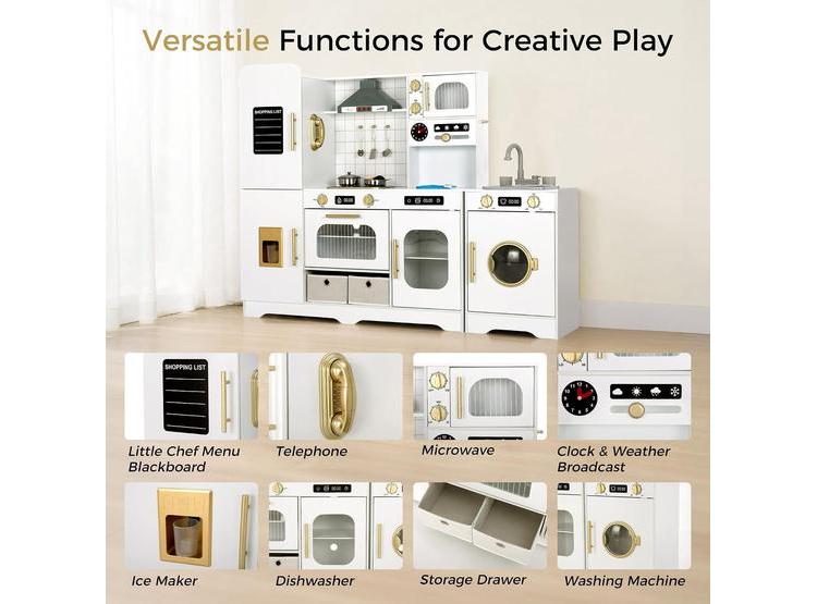 COCINA INTERACTIVA DE MADERA PARA NIÑOS CON FREGADERO, LUCES, SONIDO Y JUGUETES DE COCINA EXTRAGRANDE - 3