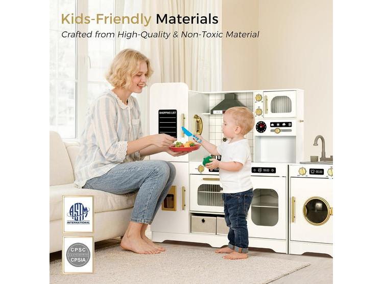 COCINA INTERACTIVA DE MADERA PARA NIÑOS CON FREGADERO, LUCES, SONIDO Y JUGUETES DE COCINA EXTRAGRANDE - 4