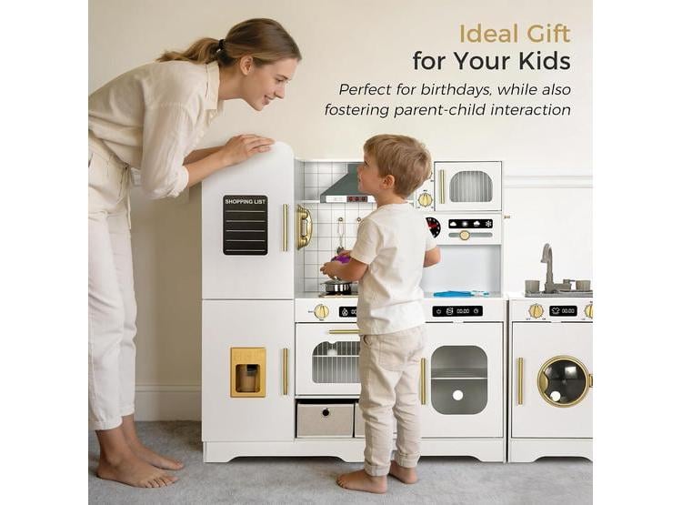 COCINA INTERACTIVA DE MADERA PARA NIÑOS CON FREGADERO, LUCES, SONIDO Y JUGUETES DE COCINA EXTRAGRANDE - 6