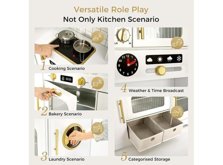 COCINA INTERACTIVA DE MADERA PARA NIÑOS CON FREGADERO, LUCES, SONIDO Y JUGUETES DE COCINA EXTRAGRANDE - 7