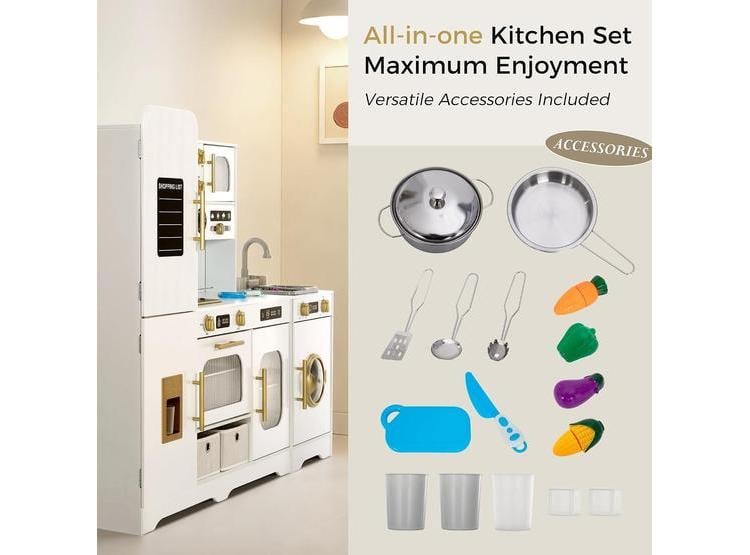 COCINA INTERACTIVA DE MADERA PARA NIÑOS CON FREGADERO, LUCES, SONIDO Y JUGUETES DE COCINA EXTRAGRANDE - 8