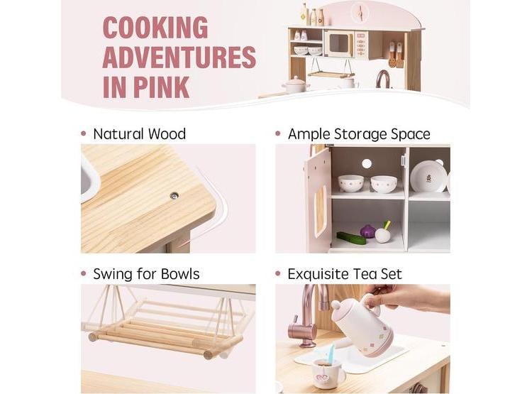 ROBUD JUEGO DE COCINA PARA NIÑOS, ACCESORIOS REALISTAS DE MADERA, ESTILO MODERNO, REGALO PARA NIÑAS Y NIÑOS, ROSA - 2
