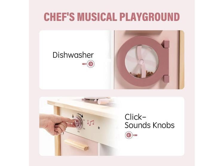 ROBUD JUEGO DE COCINA PARA NIÑOS, ACCESORIOS REALISTAS DE MADERA, ESTILO MODERNO, REGALO PARA NIÑAS Y NIÑOS, ROSA - 3