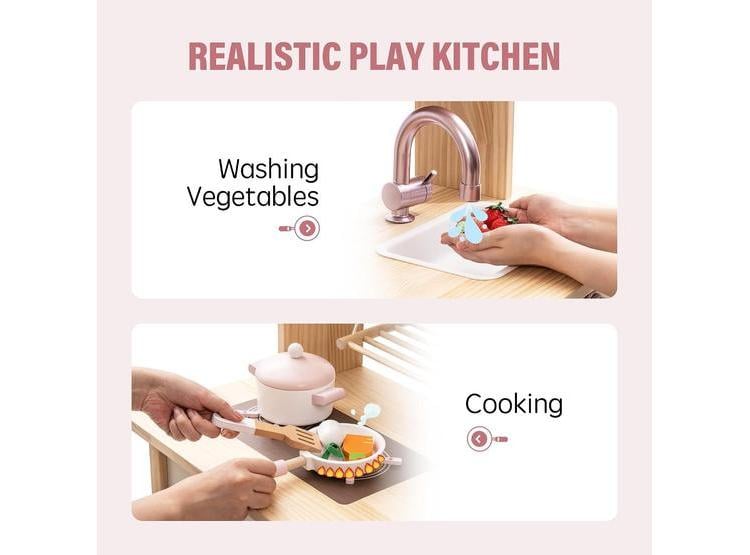 ROBUD JUEGO DE COCINA PARA NIÑOS, ACCESORIOS REALISTAS DE MADERA, ESTILO MODERNO, REGALO PARA NIÑAS Y NIÑOS, ROSA - 4