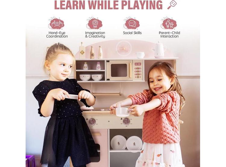 ROBUD JUEGO DE COCINA PARA NIÑOS, ACCESORIOS REALISTAS DE MADERA, ESTILO MODERNO, REGALO PARA NIÑAS Y NIÑOS, ROSA - 7
