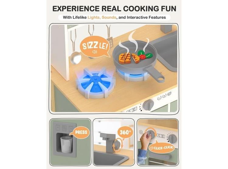 BABYTRONIC COCINA DE JUEGO INFANTIL DE MADERA CON LUCES, SONIDOS, ESTUFA, FREGADERO, HORNO Y ACCESORIOS - 2