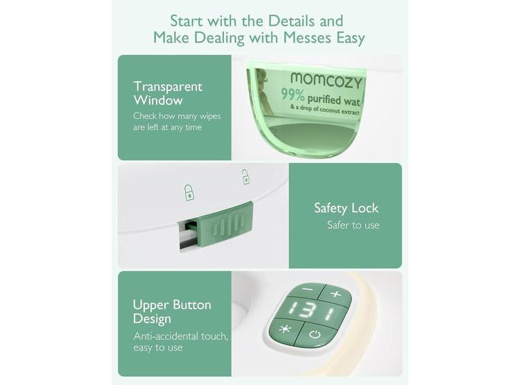 CALENTADOR DE TOALLITAS MOMCOZY, DISEÑO INNOVADOR, CALEFACCIÓN RÁPIDA, 4 MODOS DE TEMPERATURA, LUZ NOCTURNA - 7