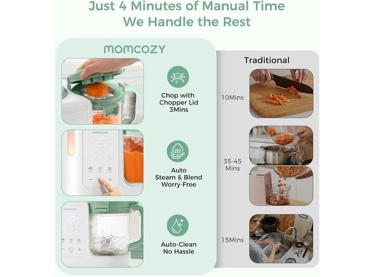 MOMCOZY PROCESADOR DE ALIMENTOS PARA BEBÉS AUTOMEAL, MEZCLA AUTOMÁTICA, 6 CUCHILLAS, AUTOLIMPIEZA - 2