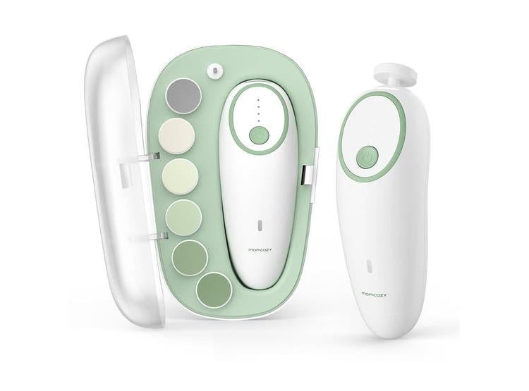 LIMA ELÉCTRICA PARA UÑAS DE BEBÉ MOMCOZY CON LUZ LED Y 7 ALMOHADILLAS DE REPUESTO PARA TODA LA FAMILIA, VERDE - 1