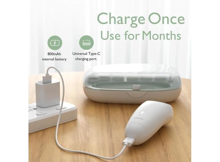 LIMA ELÉCTRICA PARA UÑAS DE BEBÉ MOMCOZY CON LUZ LED Y 7 ALMOHADILLAS DE REPUESTO PARA TODA LA FAMILIA, VERDE - 5
