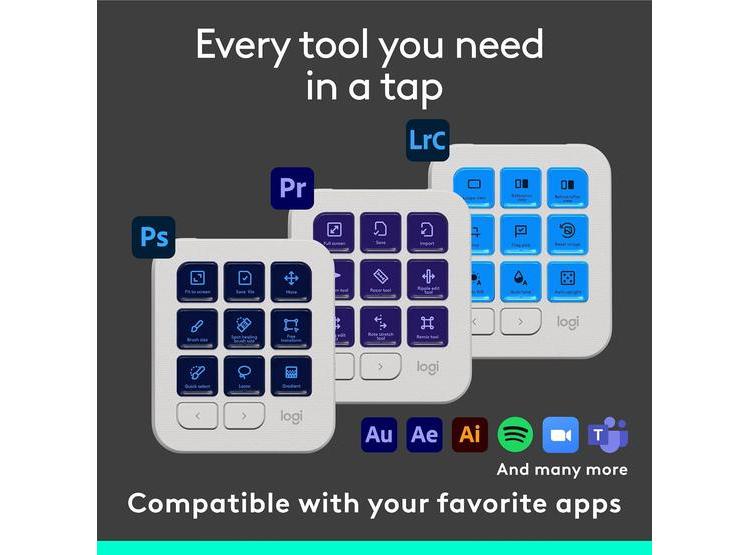 LOGITECH MX CONSOLE 9 TECLAS LCD PERSONALIZABLES, CONTROL PARA ADOBE Y SPOTIFY, GRIS PÁLIDO - 3