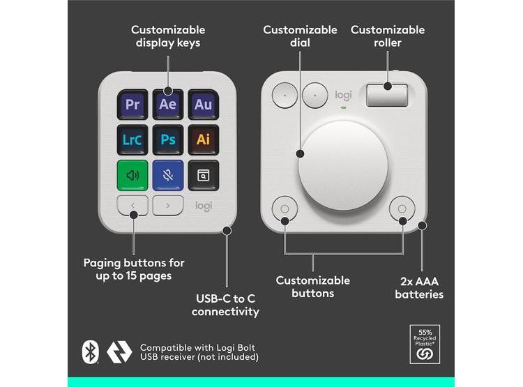LOGITECH MX CONSOLE 9 TECLAS LCD PERSONALIZABLES, CONTROL PARA ADOBE Y SPOTIFY, GRIS PÁLIDO - 6
