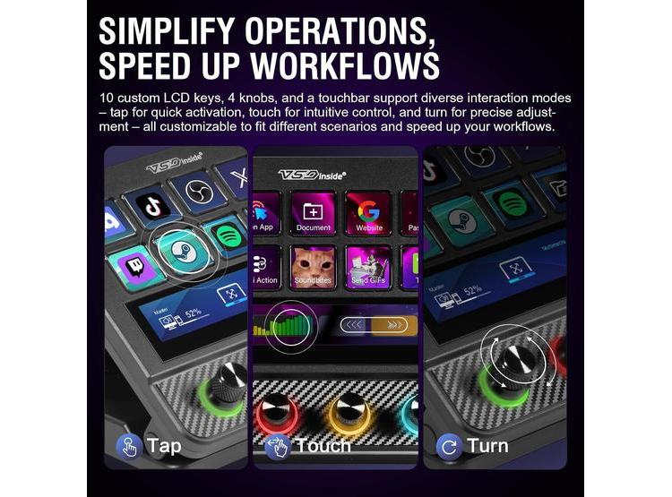 TECLADO MACRO USB-C Y CONTROLADOR DE DECK CON TECLAS RÁPIDAS PROGRAMABLES Y MEZCLADOR DE AUDIO PARA STREAMING Y JUEGOS - 4