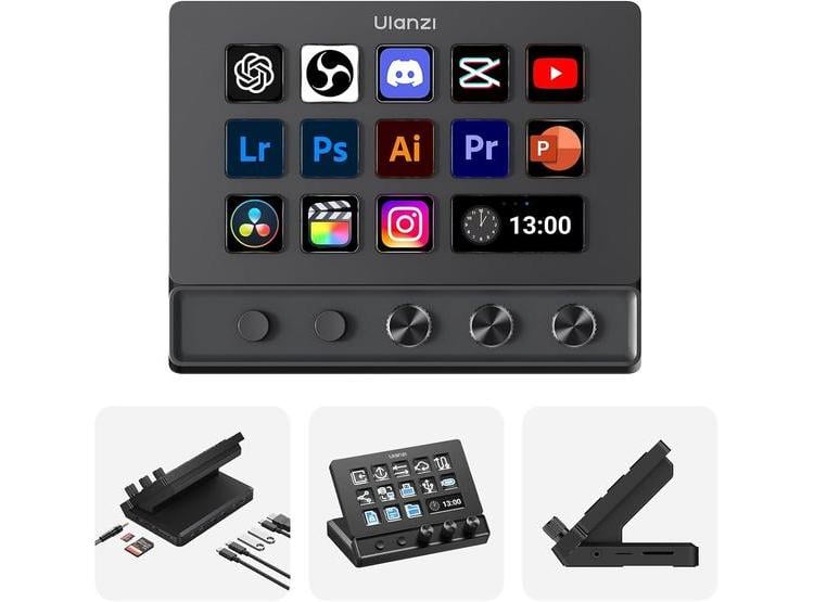ULANZI D200X CREATIVE DECK - TECLADO MACRO, 14 TECLAS LCD, 3 PERILLAS DE CODIFICADOR Y HUB 8 EN 1 - 1