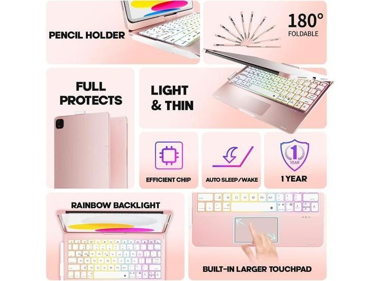 FUNDA CON TECLADO NOKBABO PARA IPAD 10/11 Y IPAD AIR, TRACKPAD, ROTACIÓN 360°, RETROILUMINADO, BLUETOOTH - 3