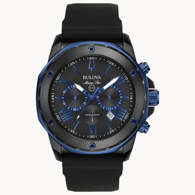 RELOJ BULOVA MARINE STAR 98B308 CRONOGRAFO ANALOGO CON CORREA DE SILICONA 44 MM PARA HOMBRE - 1